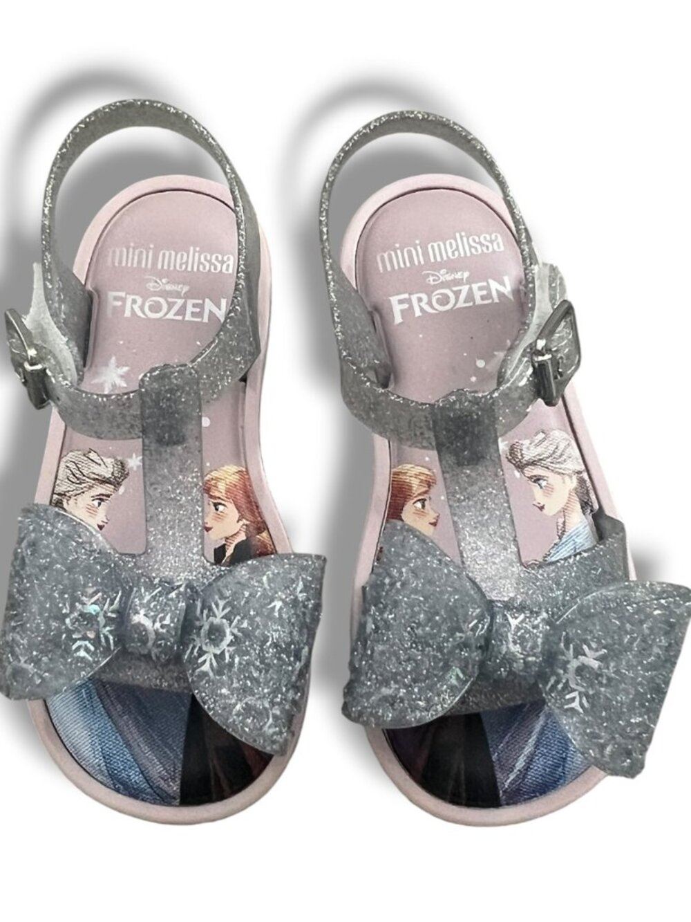 Mini Melissa x Disney Frozen Anna Elsa Mar Sandals Silver Glitter Girls Size 7